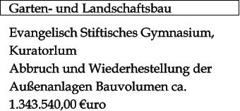 Garten- und Landschaftsbau   Evangelisch Stiftisches Gymnasium, Kuratorlum Abbruch und Wiederhestellung der Außenanlagen Bauvolumen ca. 1.343.540,00 €uro